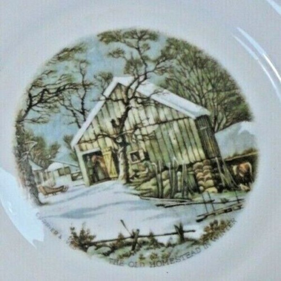 Lot of 5 Harkerware Salad Dessert Plate Cake Server Christmas Snow Winter Scene - Picture 4 of 11